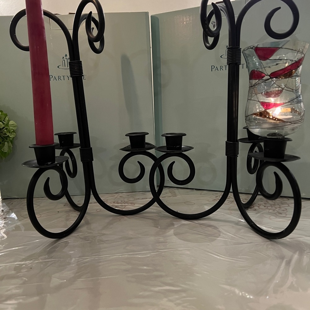 Vintage PartyLite Black Iron Scroll Candle Holder